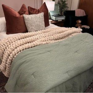 Chunky Knit Blanket Throw 51"x63", 100% Hand Knitted Chenille Throw Blanket